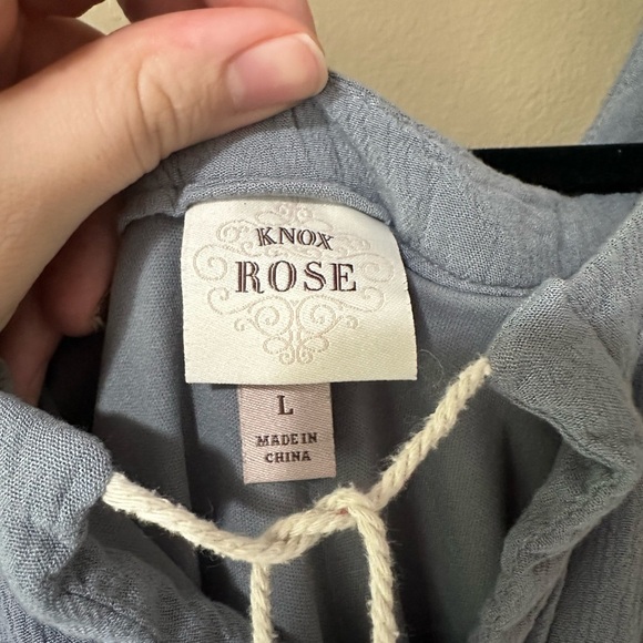 Knox Rose Blue Dress Long Sleeve Cut Out Shoulders Embroidered Stitching - Picture 5 of 9